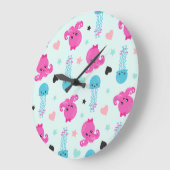 海獣,海生物,タコ,クラゲ,ハート ラージ壁時計 (傾斜)