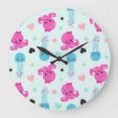 海獣,海生物,タコ,クラゲ,ハート ラージ壁時計 (正面)