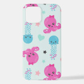 海獣，海生物，タコ，クラゲ，ハート iPhoneケース (裏面)