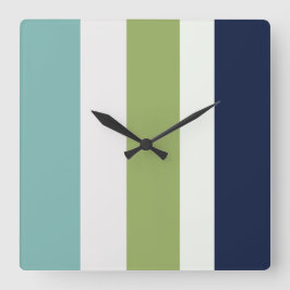 海王星、シーシェル、グリーンとネイビーストライプズ スクエア壁時計