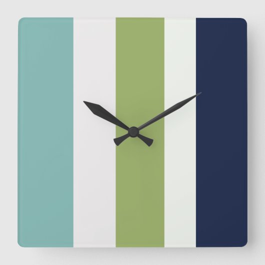 海王星、シーシェル、グリーンとネイビーストライプズ スクエア壁時計 (正面)