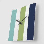 海王星、シーシェル、グリーンとネイビーストライプズ スクエア壁時計 (傾斜)