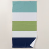 海王星、シーシェル、グリーンとネイビーストライプズ ビーチタオル (正面)