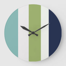 海王星、シーシェル、グリーンとネイビーストライプズ ラージ壁時計
