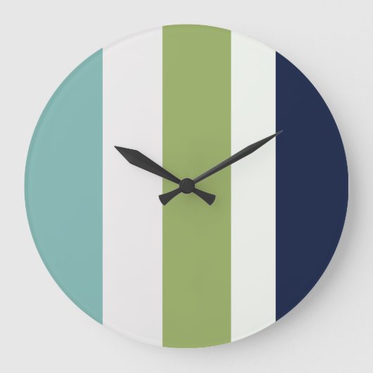 海王星、シーシェル、グリーンとネイビーストライプズ ラージ壁時計 (正面)