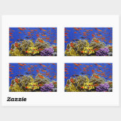 海珊瑚礁の下の青い水の学校 長方形シール (シート)