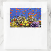 海珊瑚礁の下の青い水の学校 長方形シール (バッグ)