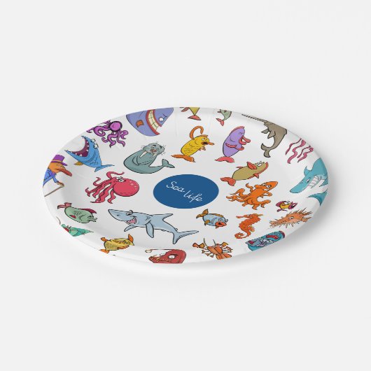 海生動物のカラフル海キャラクター ペーパープレート (アングル)