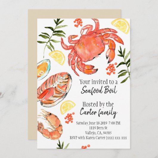 海産物は蟹を煮る夏のパーティの招待状 招待状 (正面/裏面)