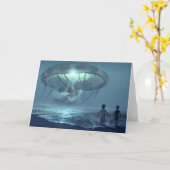 海白熱［赤熱］光を放つブルーファンタジーの上にクラゲの雲 カード (黄色い花)