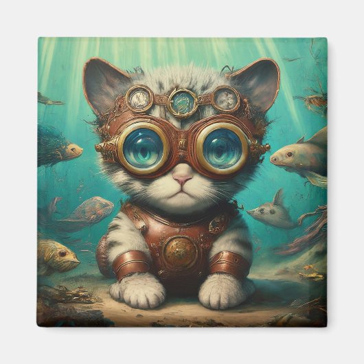 海磁石の中の猫 マグネット (正面)