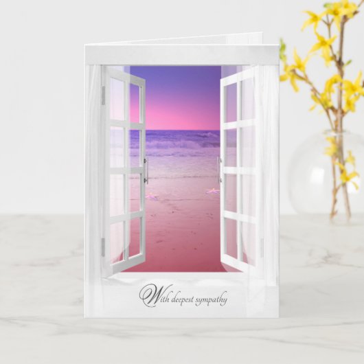 海窓の日の出とヒトデ悔やみや弔慰 カード (黄色い花)