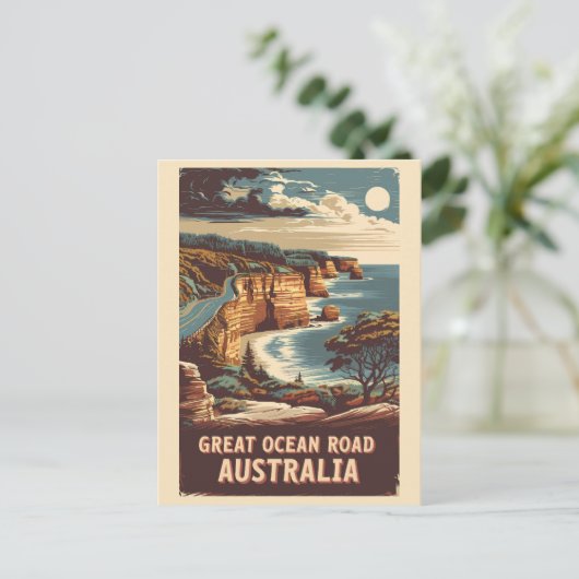 海素晴らしロードオーストラリアイラストレーショントラベルアート ポストカード (スタンド正面)