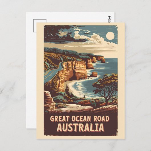 海素晴らしロードオーストラリアイラストレーショントラベルアート ポストカード (正面/裏面)
