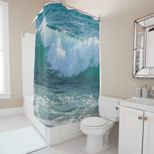 海素晴らし岸で波が打ち寄せる シャワーカーテン (インサイチュ)