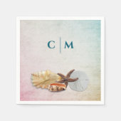 海結婚ズイニシャルシーシェルデザイン スタンダードカクテルナプキン (正面)