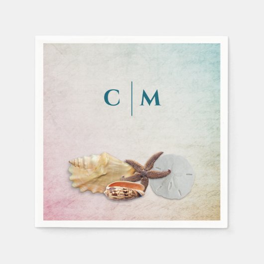 海結婚ズイニシャルシーシェルデザイン スタンダードカクテルナプキン (正面)
