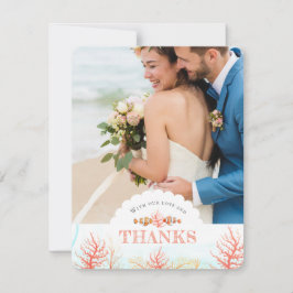 海結婚中芸術のサンゴと魚の水色 サンキューカード