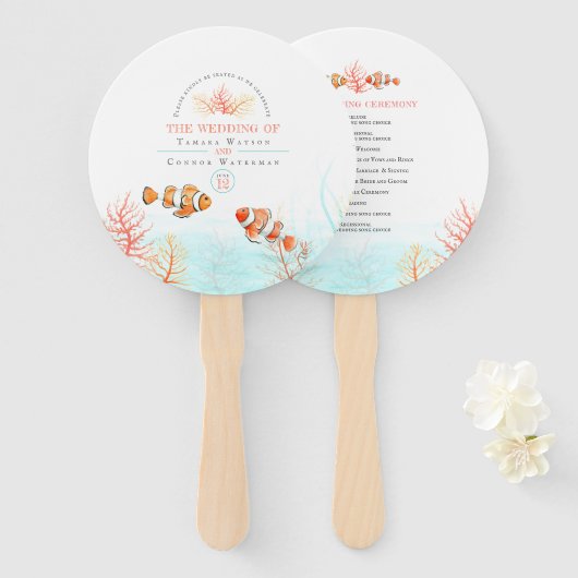 海結婚中芸術のサンゴと魚の水色 ハンドファン (正面&裏面)