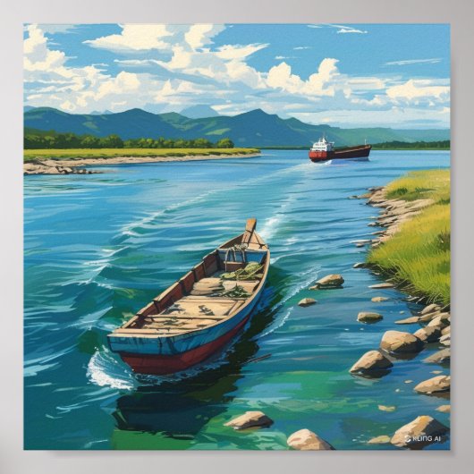 海絵を描の中のボートの壁と船の上 ポスター (正面)