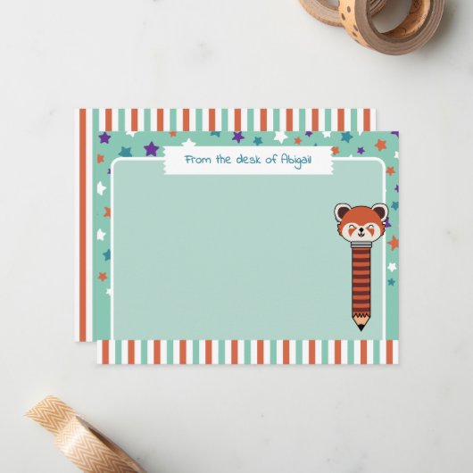 海綿グリーンのレッサーパンダ - 〇〇の机から ノートカード (正面/裏面インサイチュ)