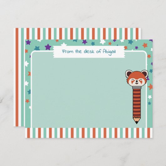 海綿グリーンのレッサーパンダ - 〇〇の机から ノートカード (正面/裏面)