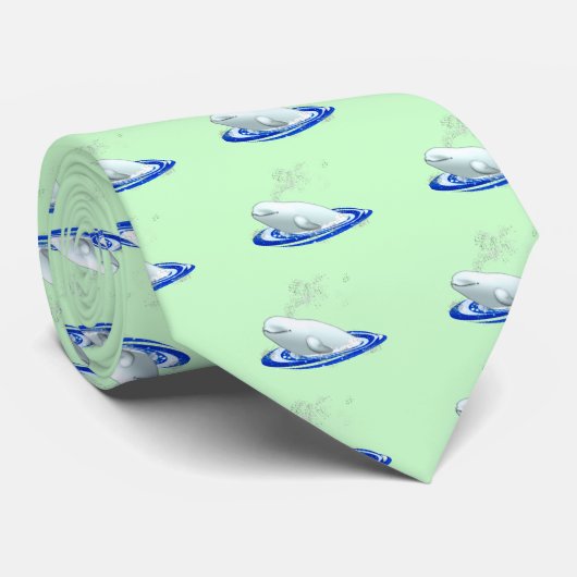 海緑のシロイルカのクジラのタイ ネクタイ (ロール)