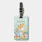 海緑の水彩かわいいサファリジャングル動物 ラゲッジタグ (正面縦)