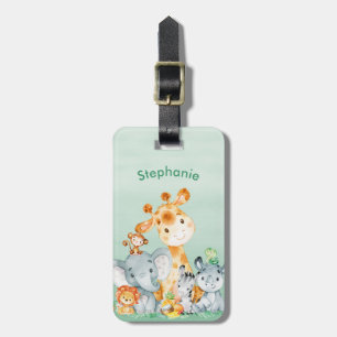 海緑の水彩かわいいサファリジャングル動物 ラゲッジタグ