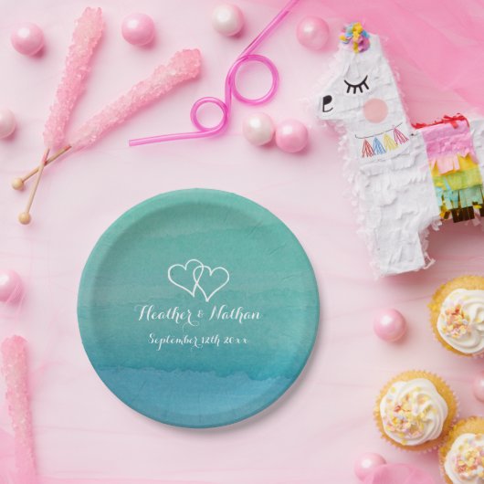 海緑の水彩画の絵画の結婚披露宴のプレート ペーパープレート (パーティー)