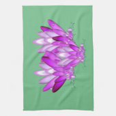 海緑の背景にピンクの蓮の花 キッチンタオル (縦)