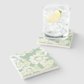 海緑の風変りで白い花の驚き ストーンコースター (横)