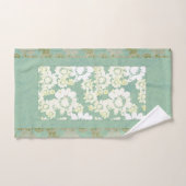 海緑風呂タオルに白い花 バスタオルセット (ハンドタオル)