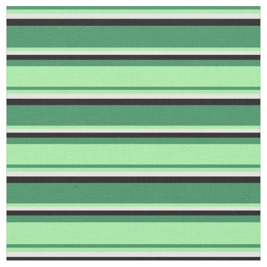 海緑、緑、白、黒の線 ファブリック (クローズアップ)