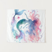 海美しいウォーターカラーマーメイドアート タペストリー (正面(横))