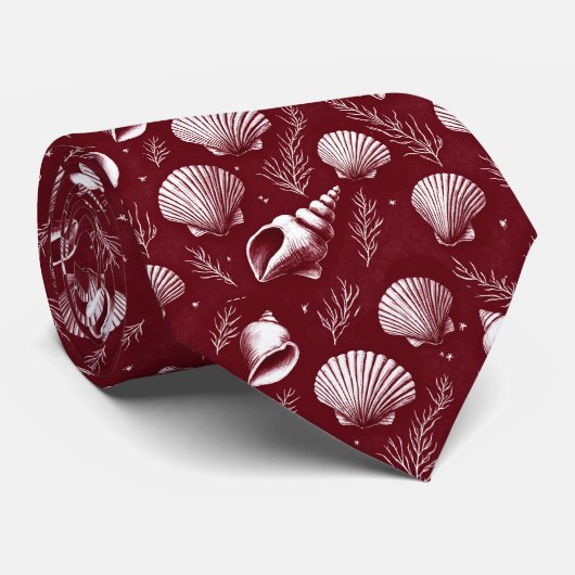 海老と白の貝殻と海藻 ネクタイ (ロール)