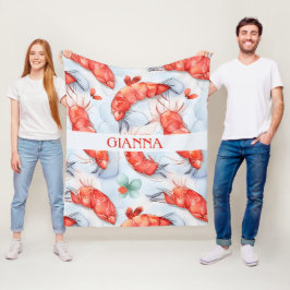 海老の水彩パターカラフルン フリースブランケット