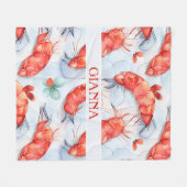 海老の水彩パターカラフルン フリースブランケット (正面(横))