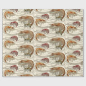 海老の魚介類パターンベージュ色 ラッピングペーパー (フラット)