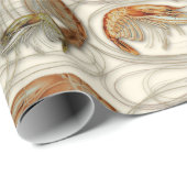 海老の魚介類パターンベージュ色 ラッピングペーパー (ロールコーナー)