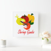 海老ガンボ スクエア壁時計 (ホーム)