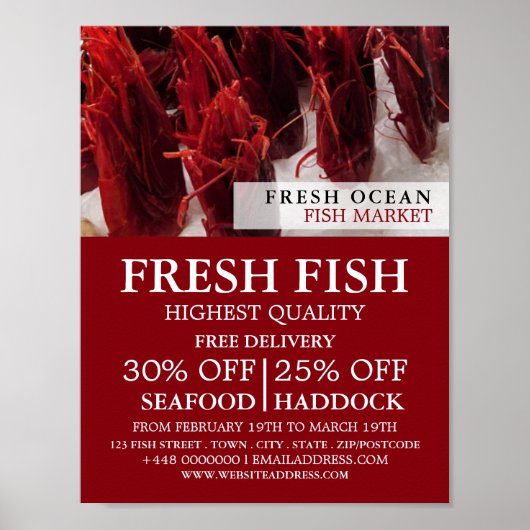 海老ディスプレイ，魚屋/妻，魚市場 ポスター (正面)