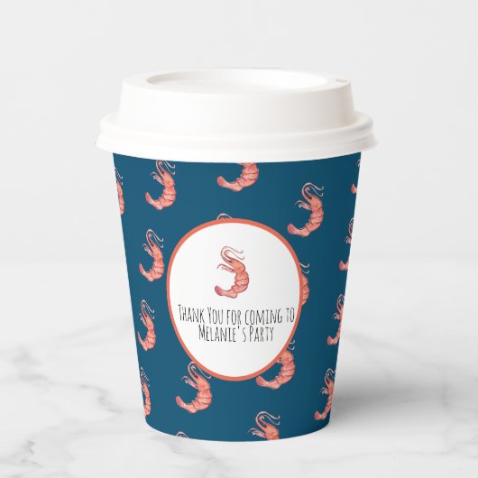 海老ハンドウォーター色シーフードカニ沸騰ブルー 紙コップ (正面)