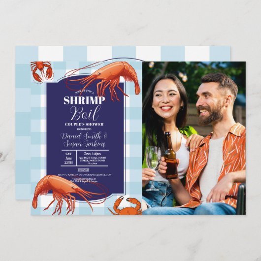 海老ボイル婚約パーティシーフードフォトロブスター 招待状 (正面/裏面)