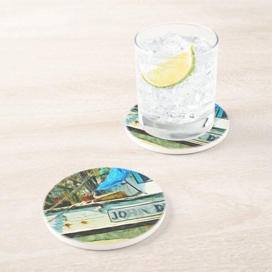 海老ボートのジョンが抽象芸術印象主義を描いた コースター (側面)