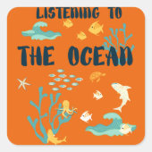 海聞、地球の日、海の動物へ スクエアシール (正面)