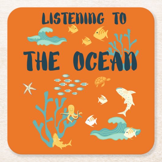 海聞、地球の日、海の動物へ スクエアペーパーコースター (正面)