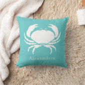 海航海のをテーマにしたカニの白ティール(緑がかった色) クッション (ブランケット)