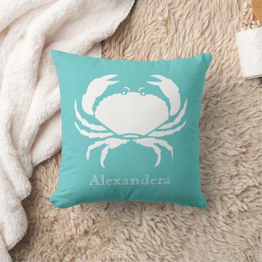 海航海のをテーマにしたカニの白ティール（緑がかった色） クッション (ブランケット)