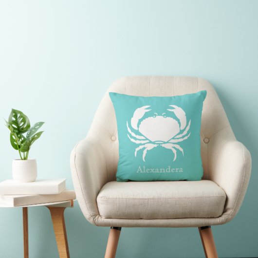 海航海のをテーマにしたカニの白ティール（緑がかった色） クッション (椅子)